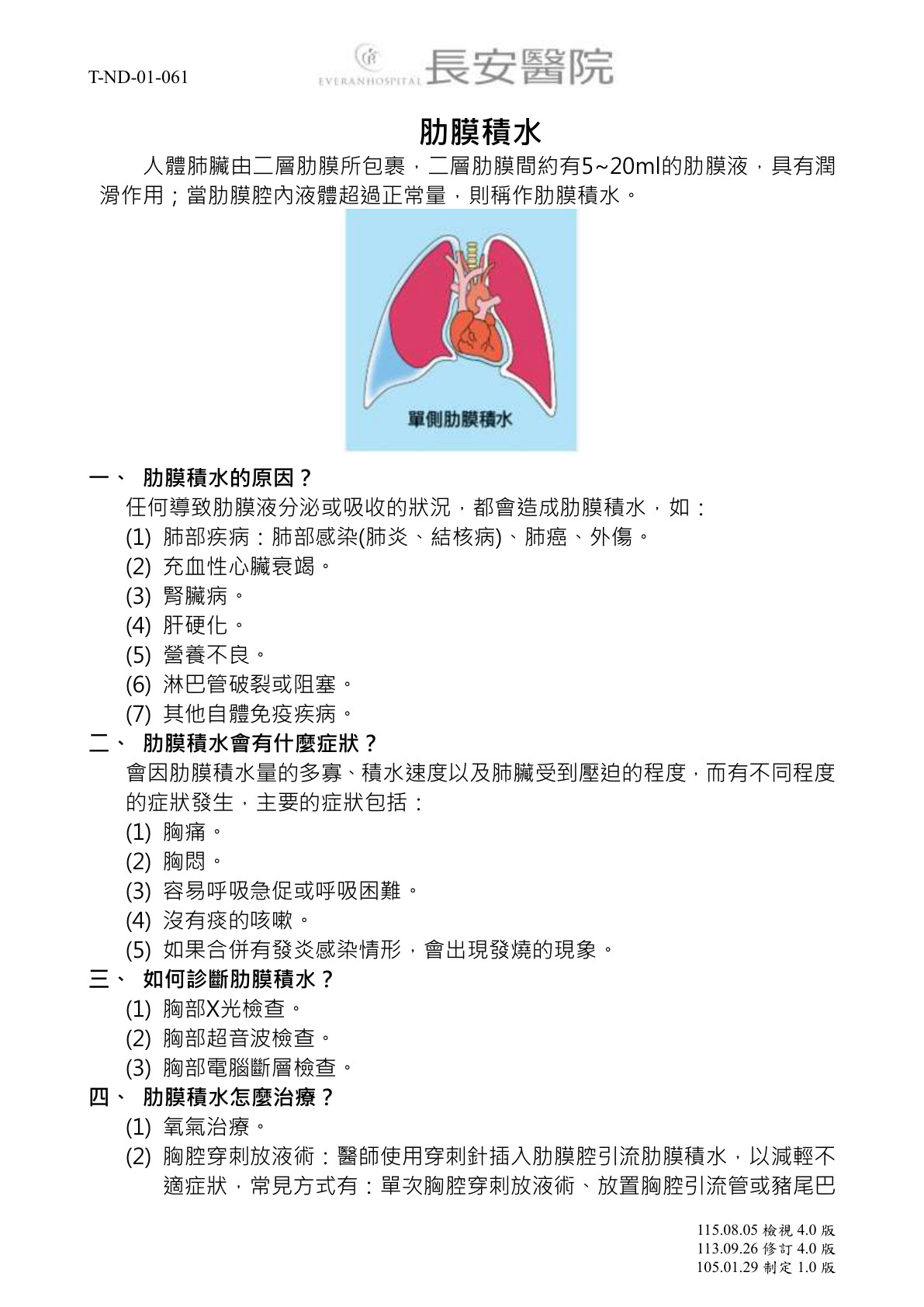 台中長安醫院胸腔內科衛教 - T-ND-01-061肋膜積水 (第 1 頁)